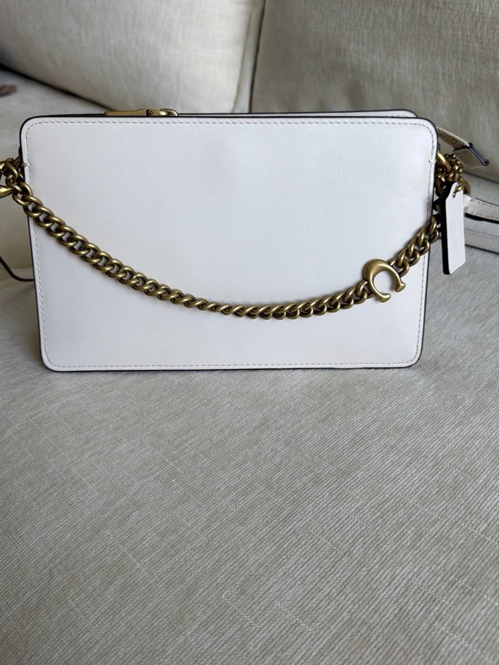 Coach White Leather Crossbody with Gold Chain